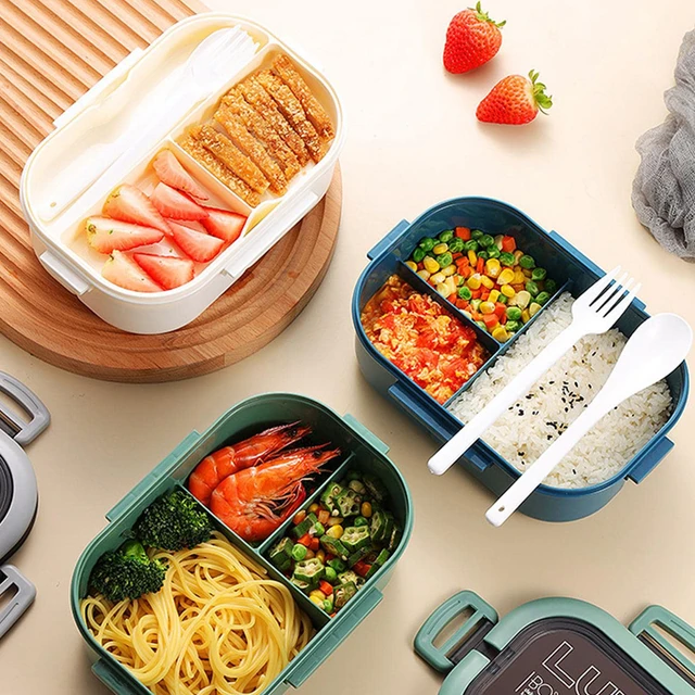 Boîte à lunch à bento portable étanche pour enfants, 2 couches, cuillère et fourchette, grande capacité, micro-ondes, camping, bureau, 1200ml 2