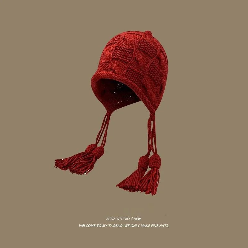 Chapeau japonais en laine pour femmes, doux et mignon, mode polyvalent, visage, petit couvre-chef tissé à la main, chaleur d'hiver, nouvelle collection_voghion.com