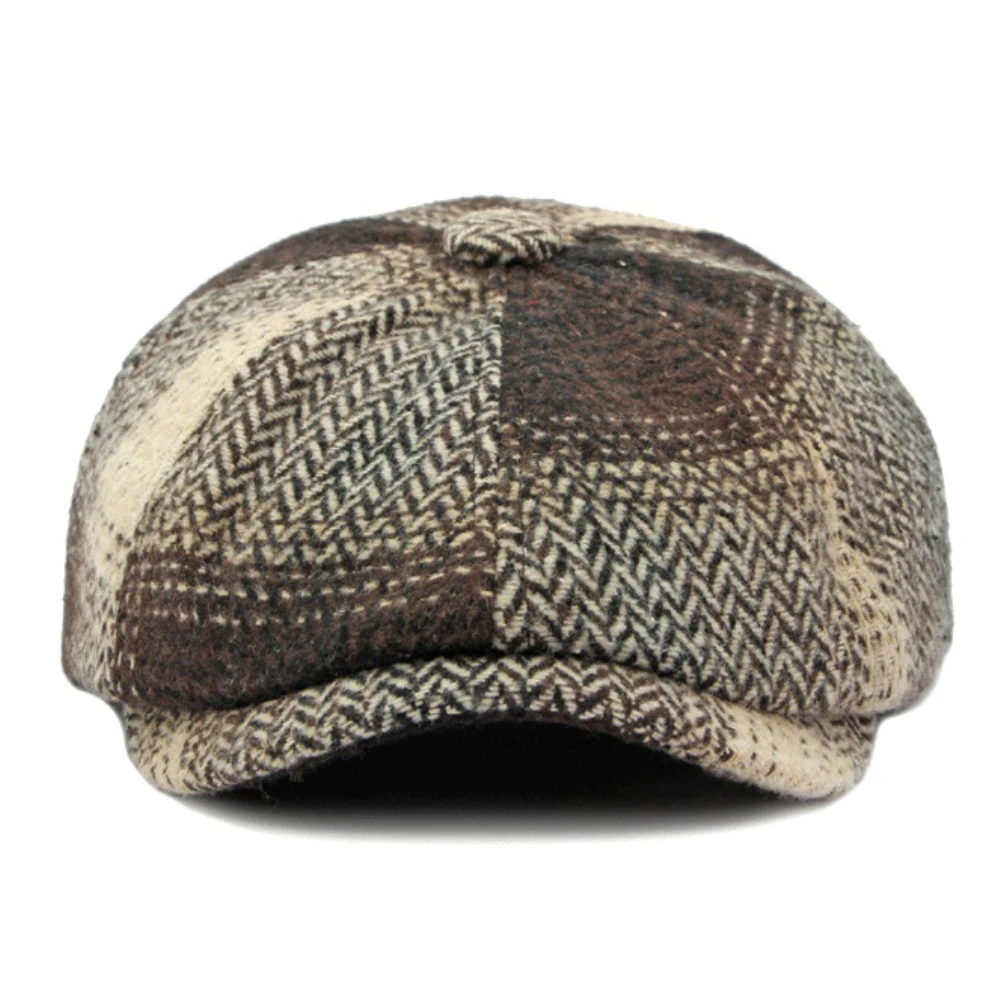 Women Beret Men Berets HT4184 Berets Autumn Winter for Men Women Vintage Plaid Octagonal