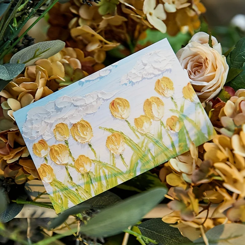Neue 30-Ölgemälde-Postkarten, Kunst-Grußkarten, geschichtete Kunst-Grußkarten, Flower and Grass Mountain Butterfly Moon – Detail 26