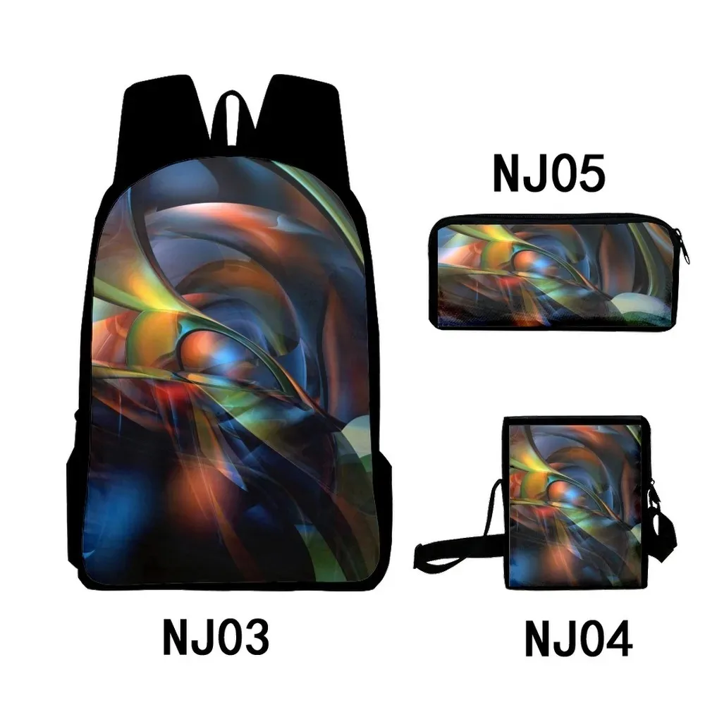 Harajuku Popular Abstract Patterns 3D Print Student School Bags, Laptop Backpack, Backpack, Tilt Shoulder Bag, Pencil Case, 3Pcs