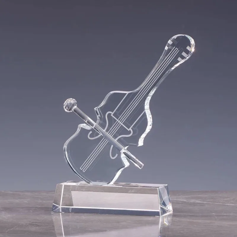Custom Creative Violin Music Note Guitar Crystal Trophy Singing Competition Excellent Souvenir Home Decoration Awards Medal, 1Pc