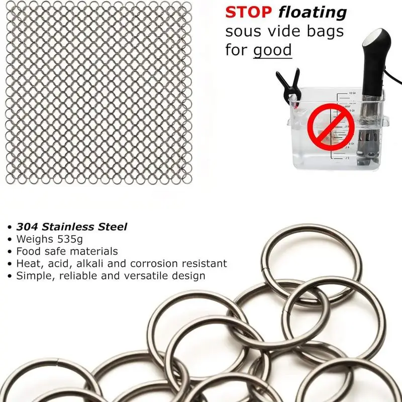 Sous Vide Chain Weight Stainless Steel Weight Full Submersion Cooking Mesh Net for Healthy Meals Sous Vide Accessories