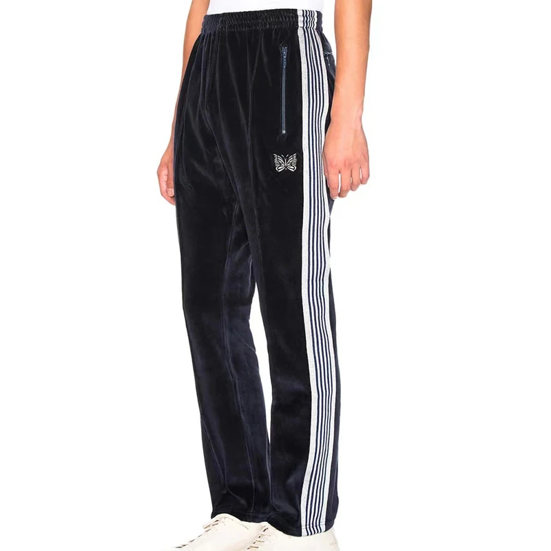 Butterfly embroidery velvet track sweatpants men women oversized striped pants casual sports pants
