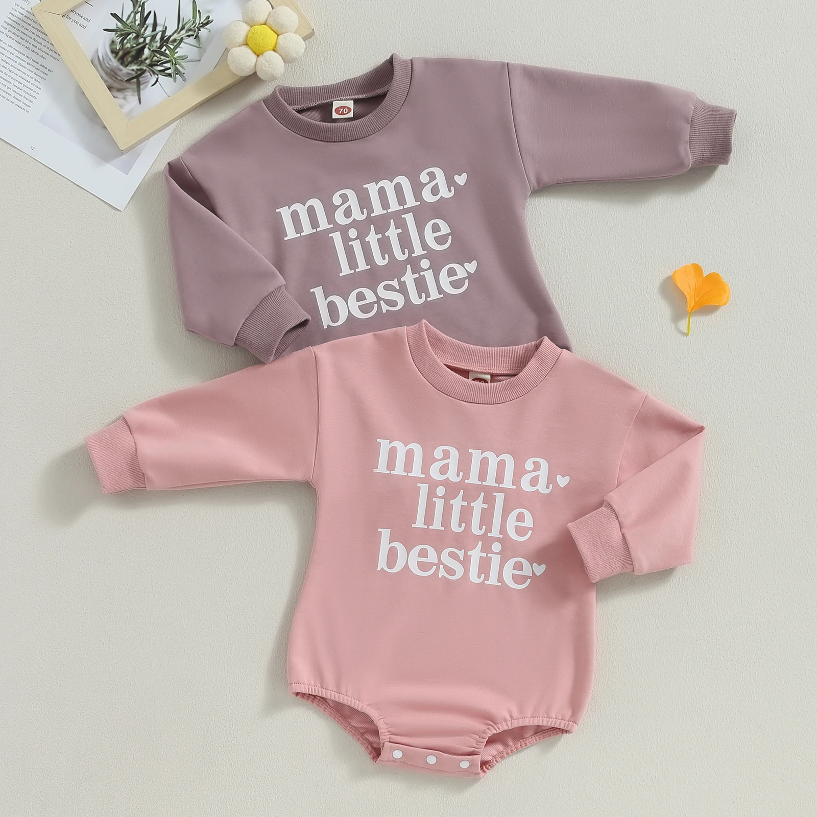 

Baby Girl Fall Romper Casual Long Sleeve Crew Neck Heart Letter Print Bodysuit Newborn Playsuit