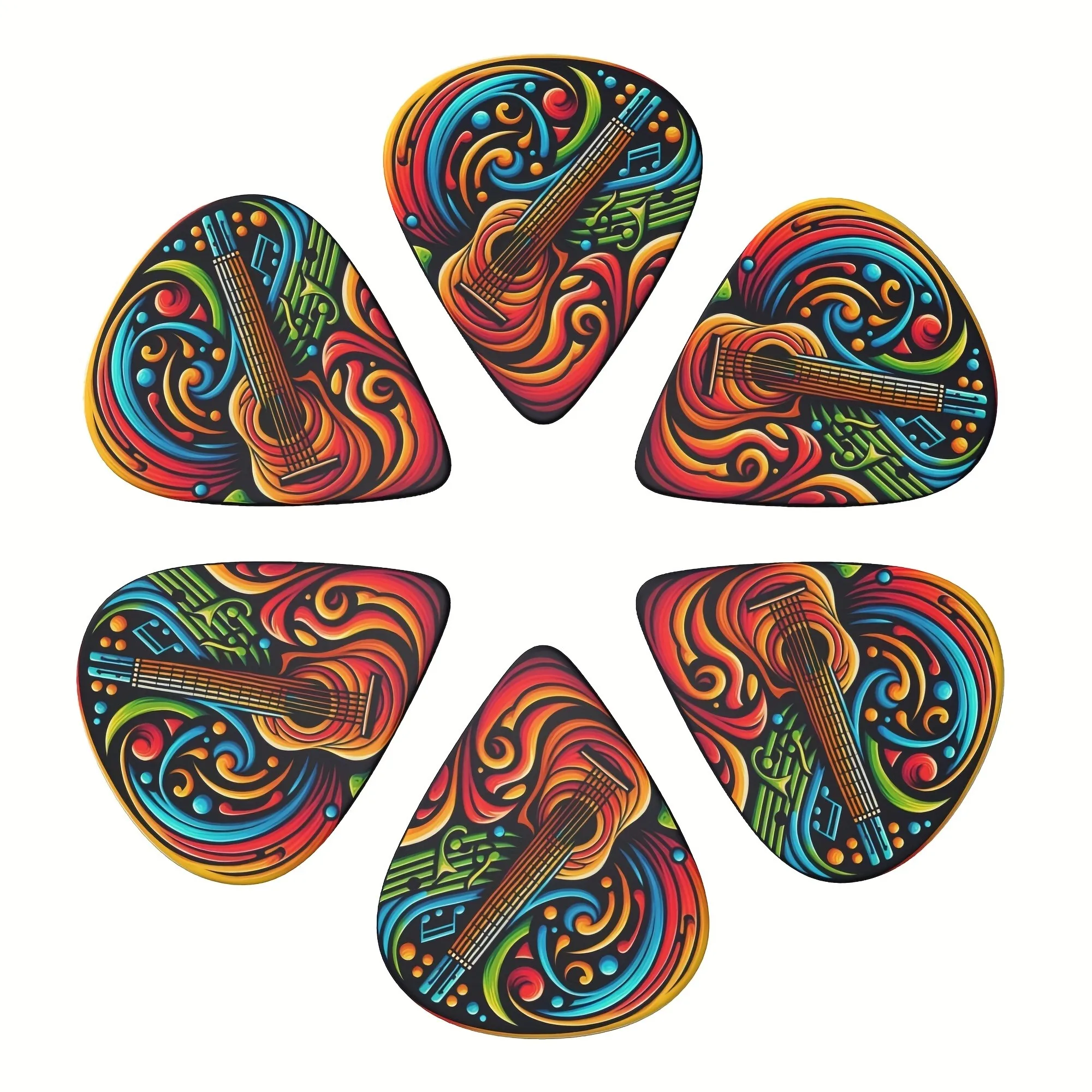 Original Sound Guitar Picks Double-Sided Printed Ukulele Guitar Finger Shrapnel Keychain Holster 6 Pcs Gift For Music Lovers guitar picks