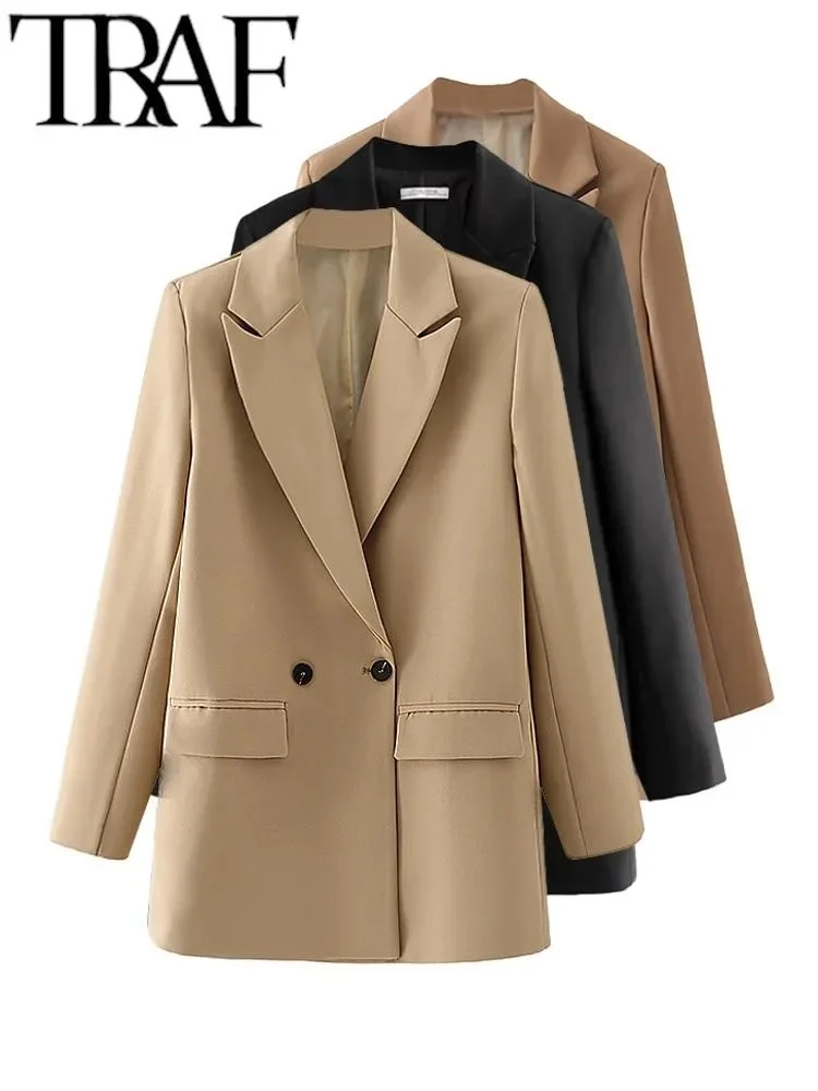 

2023 Woman Fashion Grn Loose Suit Jacket OL Spring Vintage Solid Color Blazers Double Breasted Female Chic Long Coats