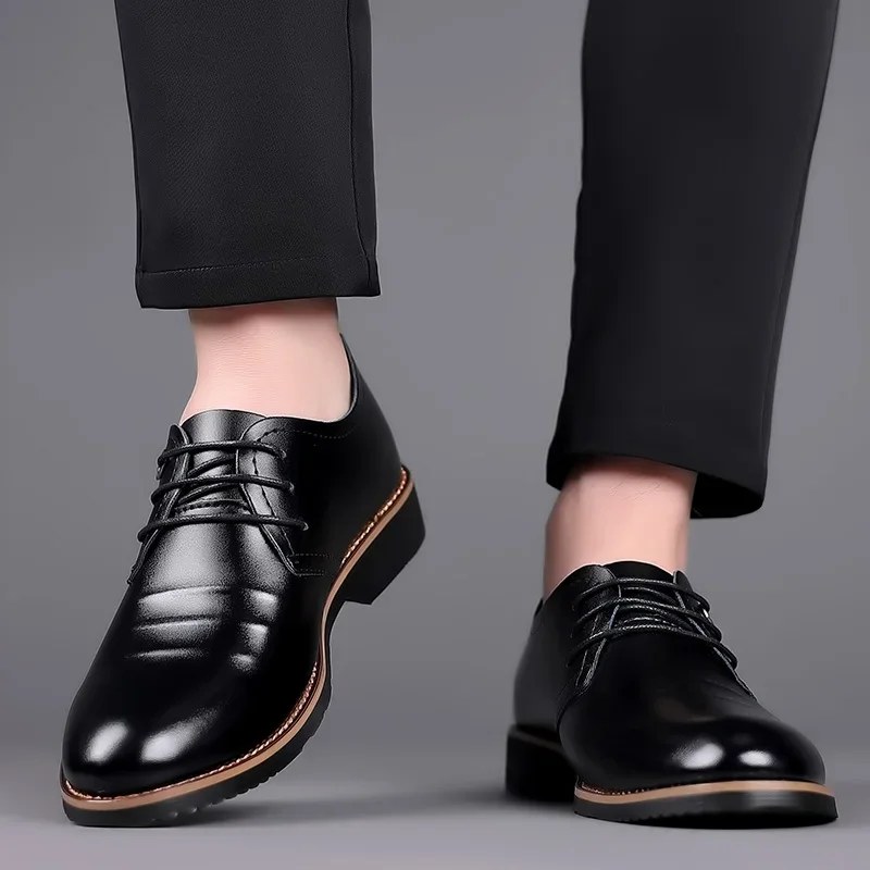 Leather Men Dress Shoes Breathable Mens Casual Shoes Italian Formal Luxury Brand Lace-Up Non-slip Men Driving