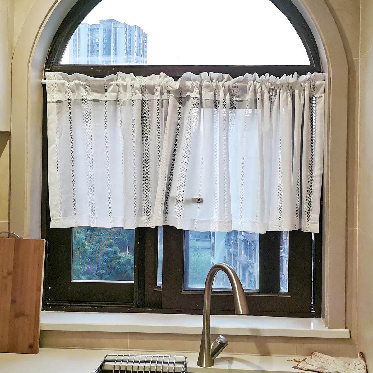 1 PC White Valance Rod Pocket Pastoral Minimalist Style Short Curtain for the Living Room Decor