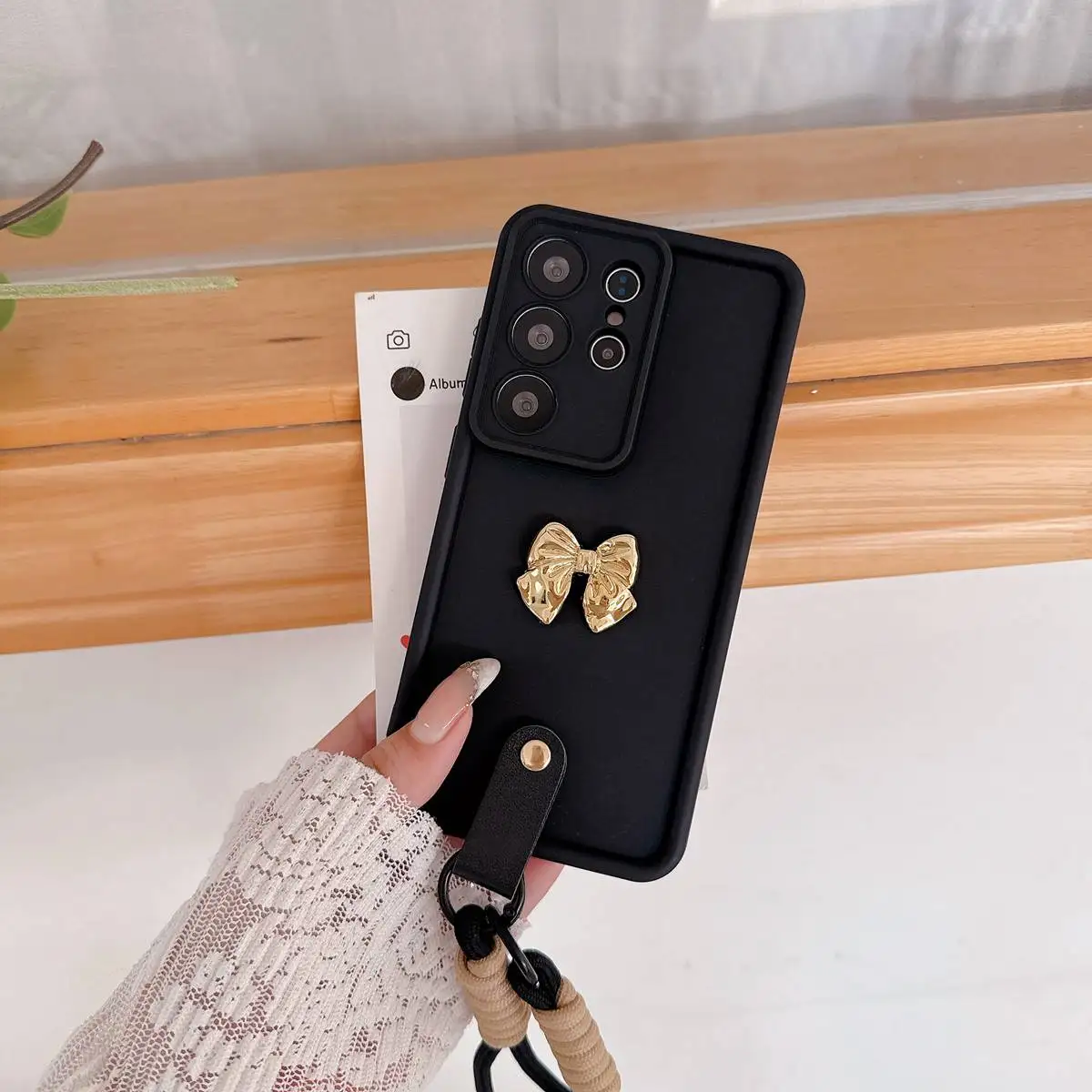 Elegant 3D Golden Bow Strap Lanyard Phone Case
