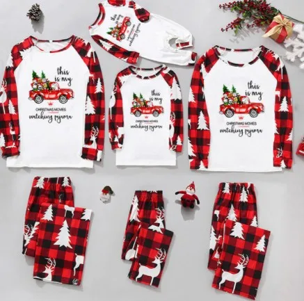 thumbnail image 1 of Conjuntos familiares a juego Pijamas navideños para familias Madre Niños Estampado de árboles Ropa de dormir navideña Conjuntos de ropa de estilo familiar Ropa de dormir, 1 of 5