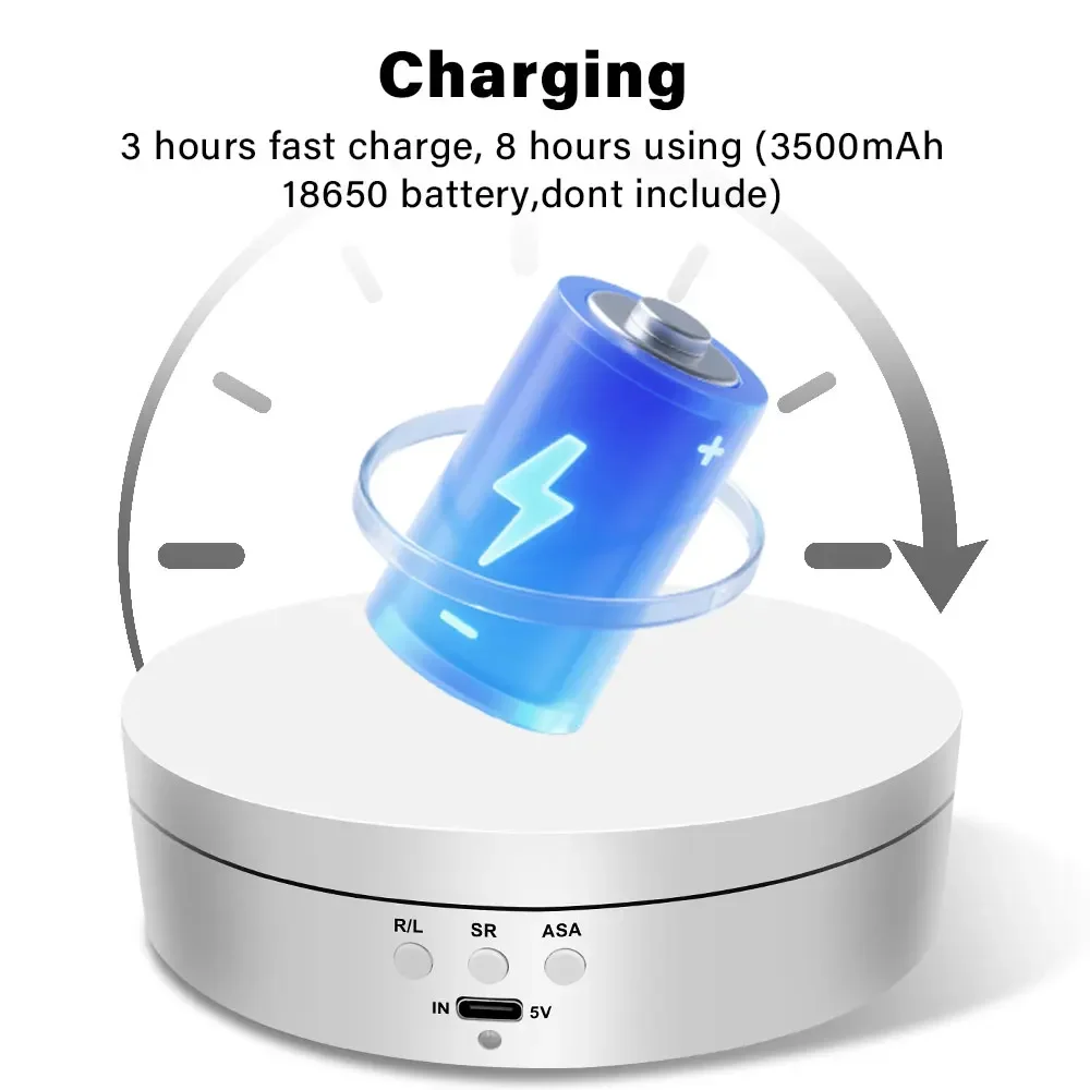 360도 회전 턴테이블, 쥬얼리 홀더, USB 전원 공급, 회전 촬영, 3단 속도, 전동 회전 거울 디스플레이 스탠드