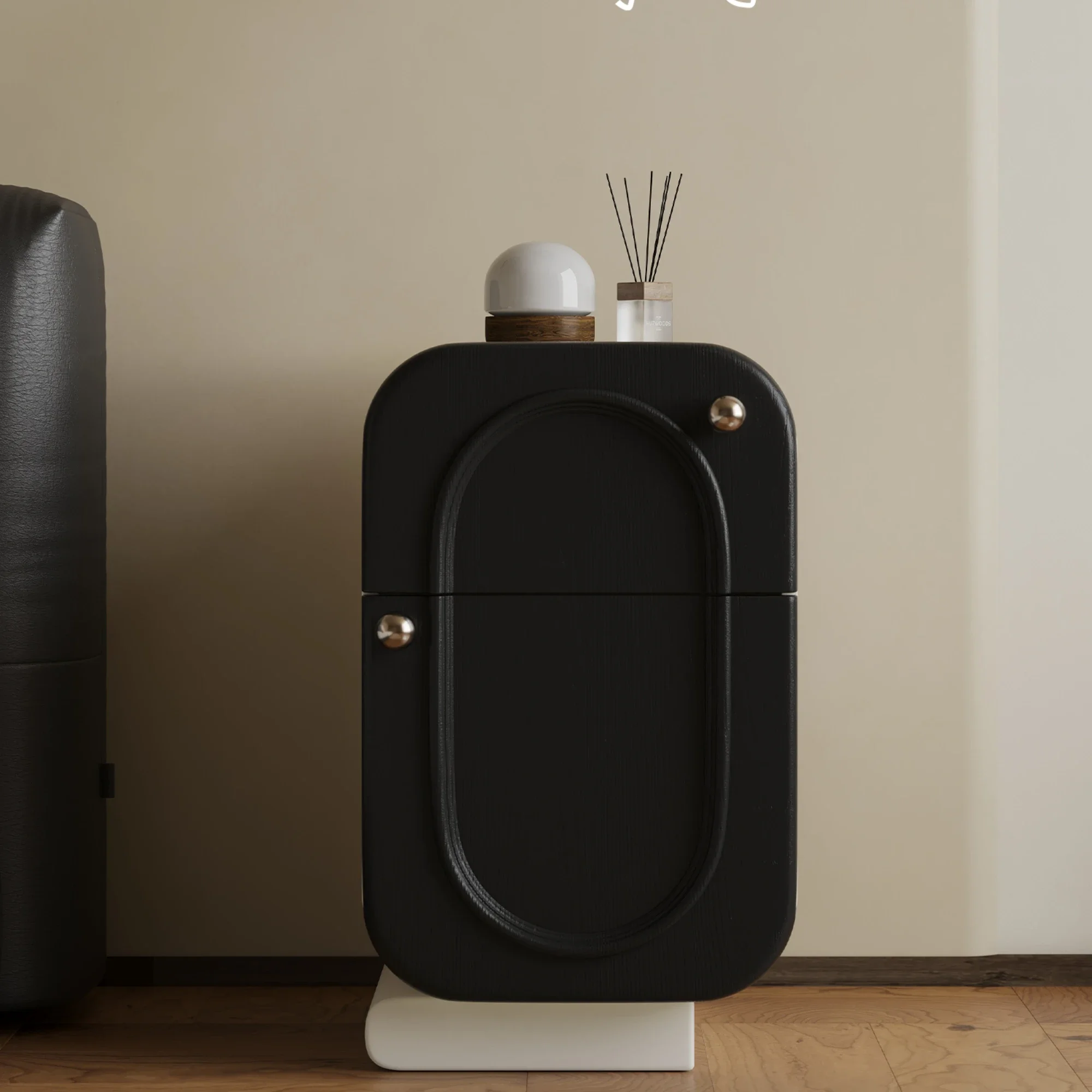 

Black Bedside Table Modern Minimalist Solid Wood Ultra Narrow Bedside Cabinet