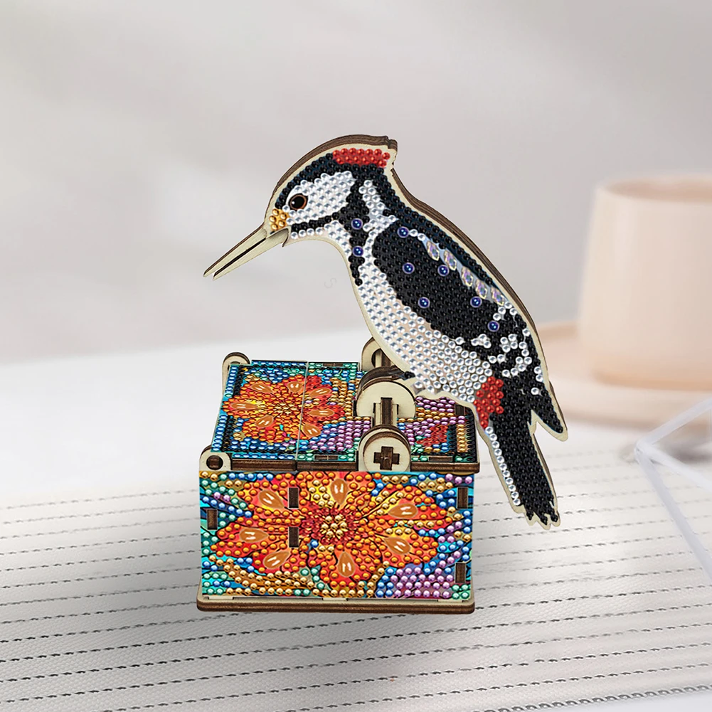 DIY Bird Diamond Painting Handmade Toothpick Holder Full Drill Crystal Mosaic Toothpick Holder Push-Type for Desktop Diamond Art