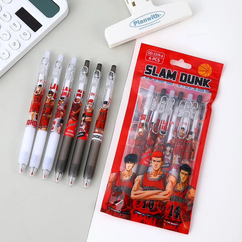 

6PCS Slam Dunk Genshin Impact Gel Pen Stationery Set Anime Video Game Character Honkai: Star Rail High Capacity Writing Supplies