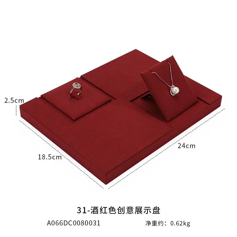 Wine Red Microfiber Jewelry Display Rack Ring Necklace Storage Organizer Jewelry Counter Display Props Earring Bracelet Holder