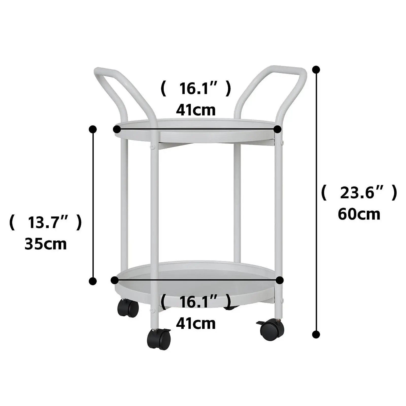 Coffee Table with Wheels Rolling Cart Metal Nordic Serving Trolley 2 Tier Round Side Table for Bathroom Garage Laundry Room