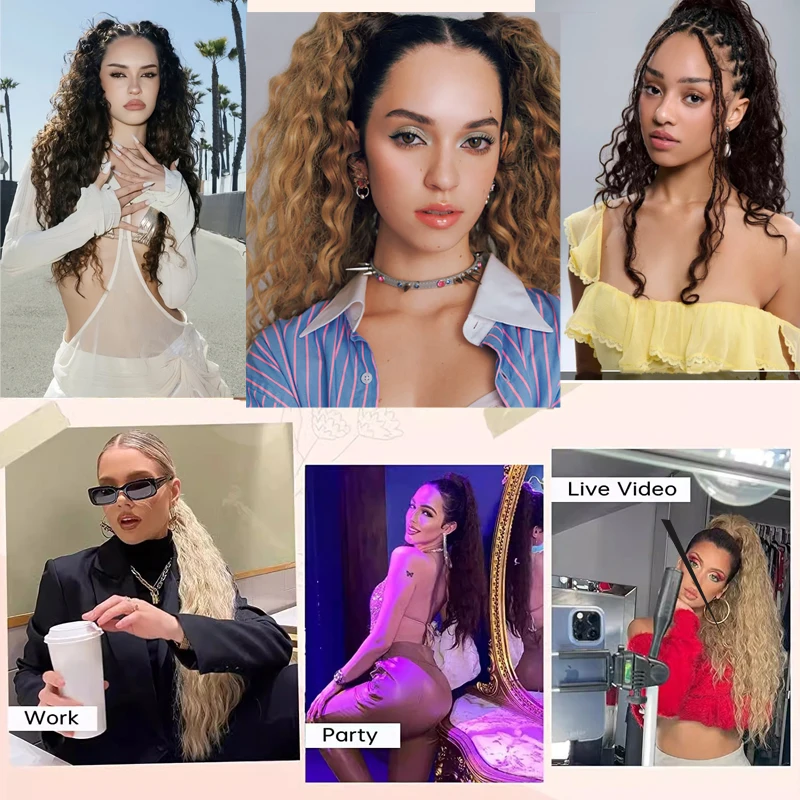 24 inch Long Synthetic Curly Wavy Ponytail wig, Looks Curly and Extended, Gold/Brown/Black/, Maintenance Free (DIY hairstyle)