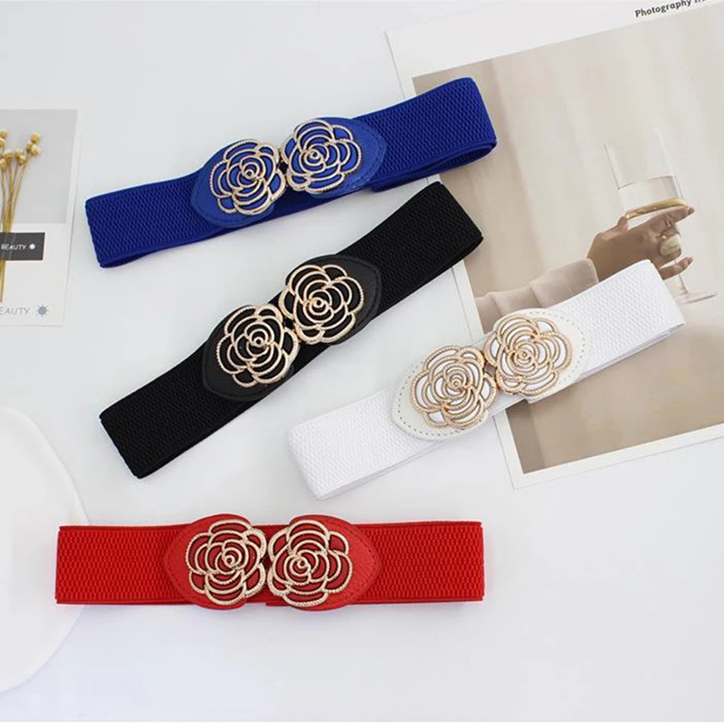 

High Quality 65x4cm Retro Flower Shape Womens Belt Elastic Stretch Cinch Lady Plus Size Girls Waistband Waist Seal