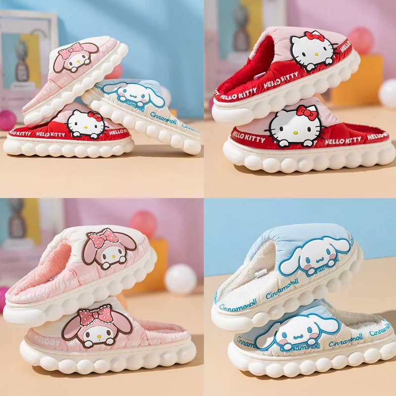 

Милые Нескользящие хлопковые плюшевые тапочки из ПВХ с рисунком «Hello Kitty» Sanrio милые зимние повседневные домашние тапочки на толстой подошве