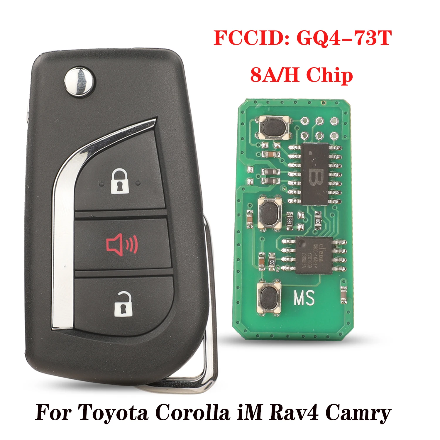 

jingyuqin Car Key GQ4-73T 8A/H Chip 2017-2021 For Toyota Corolla iM Rav4 Camry 3 Buttons Flip Key