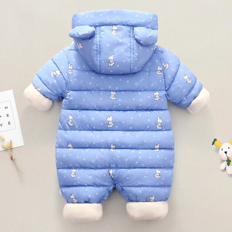 New born Baby Winter Hooded Plus Velvet Jumpsuit Boy Toddler SnowSuit Girl Cotton Overalls Rompers Flannel