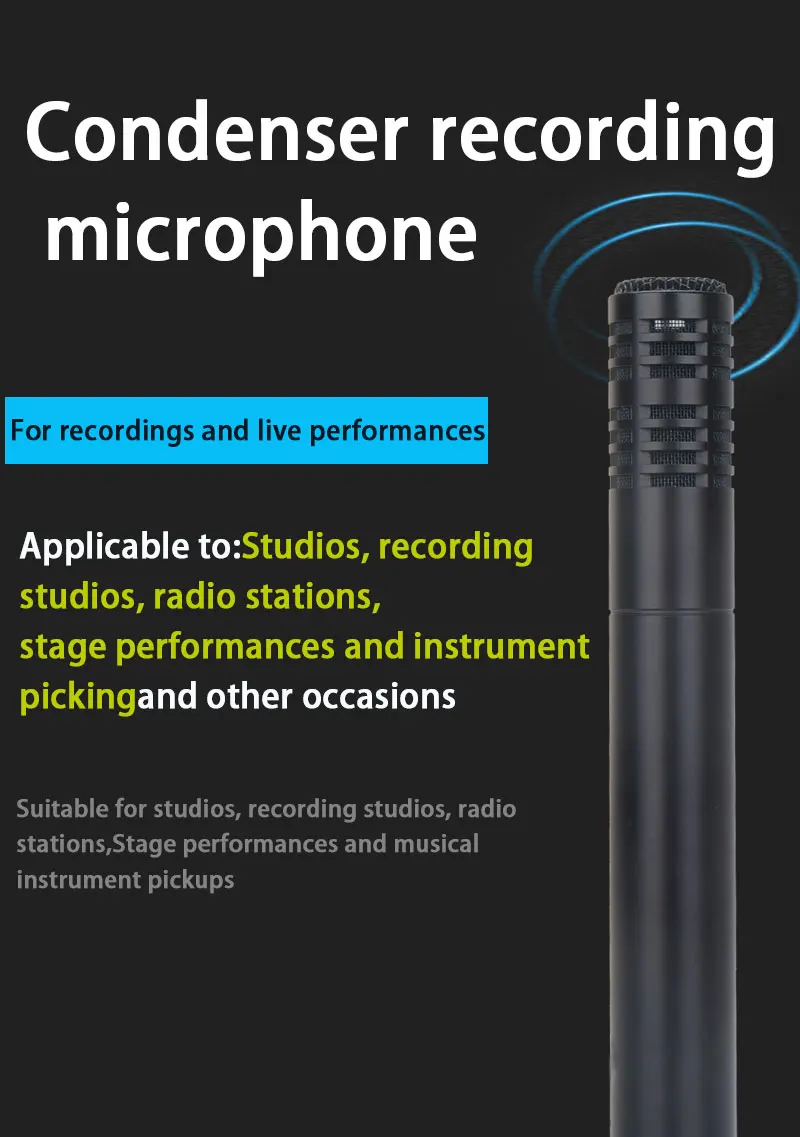 E914 Heart-Shaped Instrument Microphone, Windproof Cotton Condenser Microphone,For Bands/Stages/Recording Studio Recording ﻿