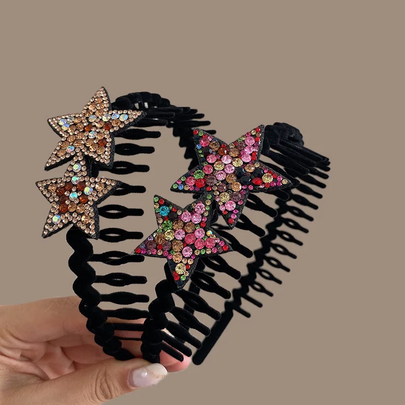 

Fashion Rhinestone Star Hair Hoops Bands Flocking Face Wash Hairband Women Teeth Comb Headband Luxury Hair Hoop Hair Accessories