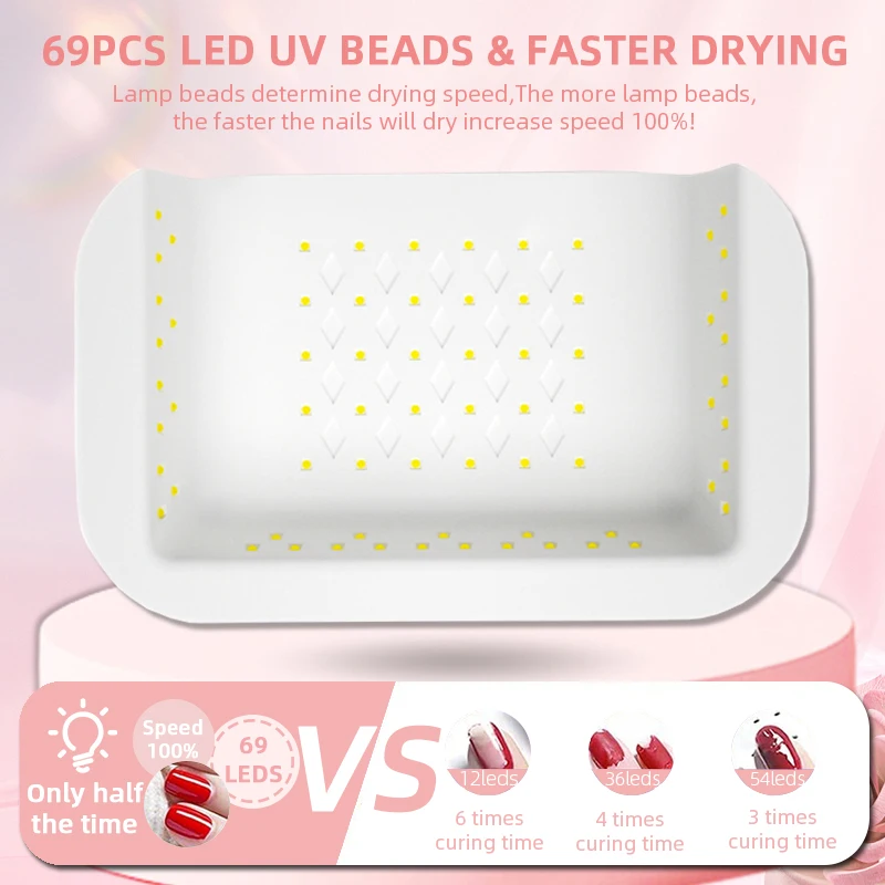 NEW 69LEDS UV LED Nail Lamp For Fast Drying Gel Nails Polish 300W Professional Gel Polish Drying Lamps With Timer Auto Sensor 3