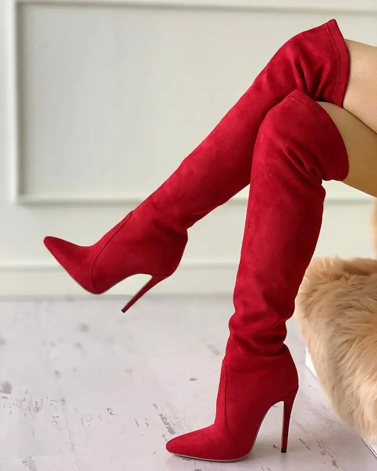 

Christmas Women Boots Fashion Red Shoes High Heels Party Club Casual Pointed Toe Over The Knee Thin Heeled Boots