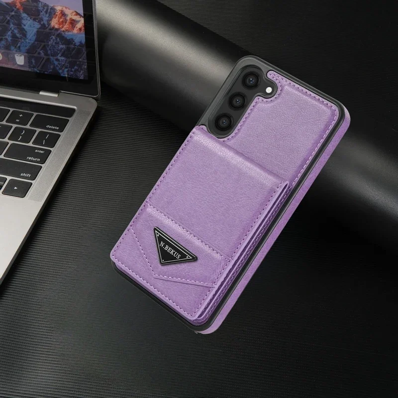 Anti-Theft Leather Wallet Flip Case with Brush Design