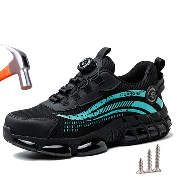 Scarpe antinfortunistiche Uomo Donna Scarpe da lavoro con punta in acciaio Bottone rotante leggero Scarpe da ginnastica protettive anti-sfondamento Stivali antinfortunistici da lavoro