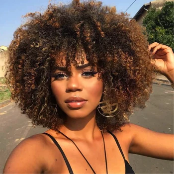 Tereshar Synthetic Short Curly with Bangs for Black Women 8 inch Afro Kinky Curly Wig Synthetic Hair Wigs for Daily Party Use 1