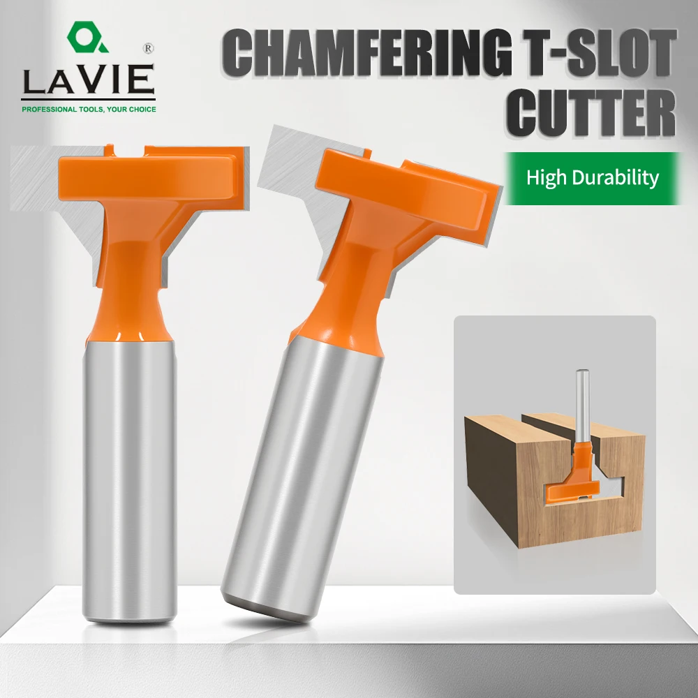 LAVIE 1 Stück 6 mm 1/4 8 mm 12 mm 1/2 Schaft T-Nut-Fräser – Doppelkanten-Nutfräser zum Schlitzen von Holz