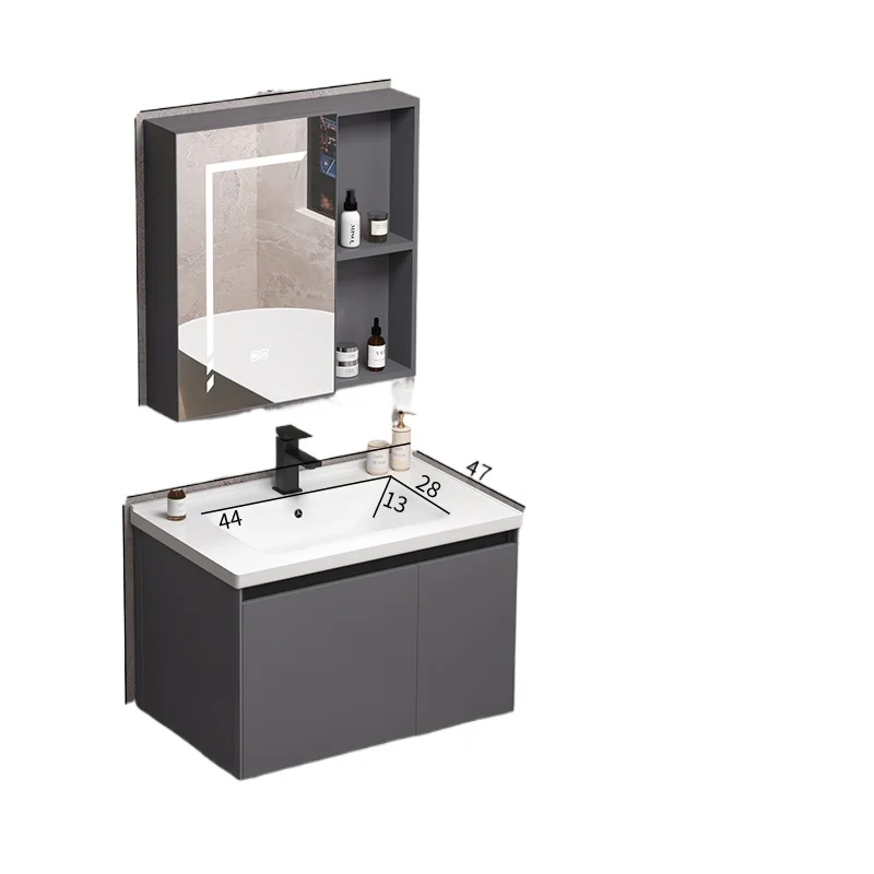 Thickened ceramic integrated face wash basin cabinet combination space aluminum bathroom cabinet rock slab, face wash sink