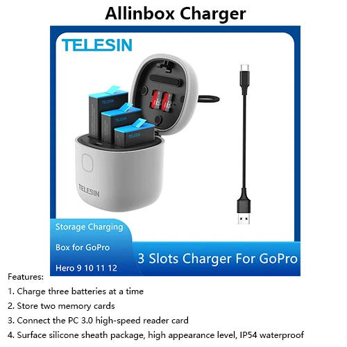 Description Picture 4 of itemTELESIN Power Bank for GoPro Hero 12 11 10 9 10000mAH with 20W PD Fast Charging Portable Battery Charger For Gopro Action Camera