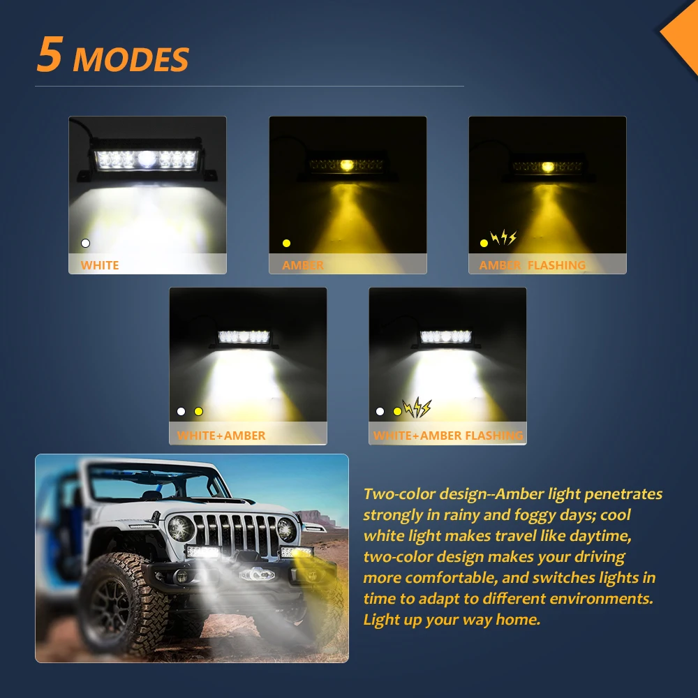 Auto LED Spotlights Work Light Bar White Yellow Flash 120w for Off Road 12V 24V