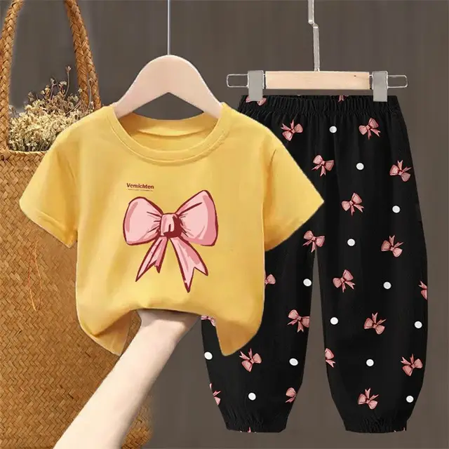 Conjuntos de verano, ropa para niños, ropa para niñas y niños pequeños, camiseta bonita a la moda, pantalones superiores, 2 uds., ropa para niñas - Imagen 3