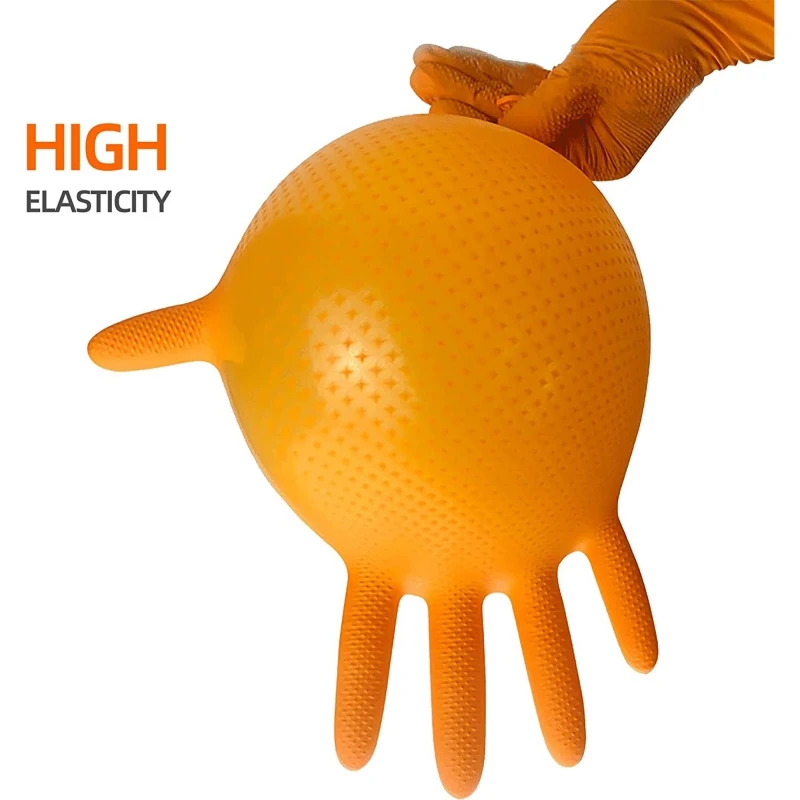 8mil Heavy Duty Industrial Orange Nitrile Gloves Latex Free Diamond Textured Disposable Gloves Mechanic Cleaning Hair Dye