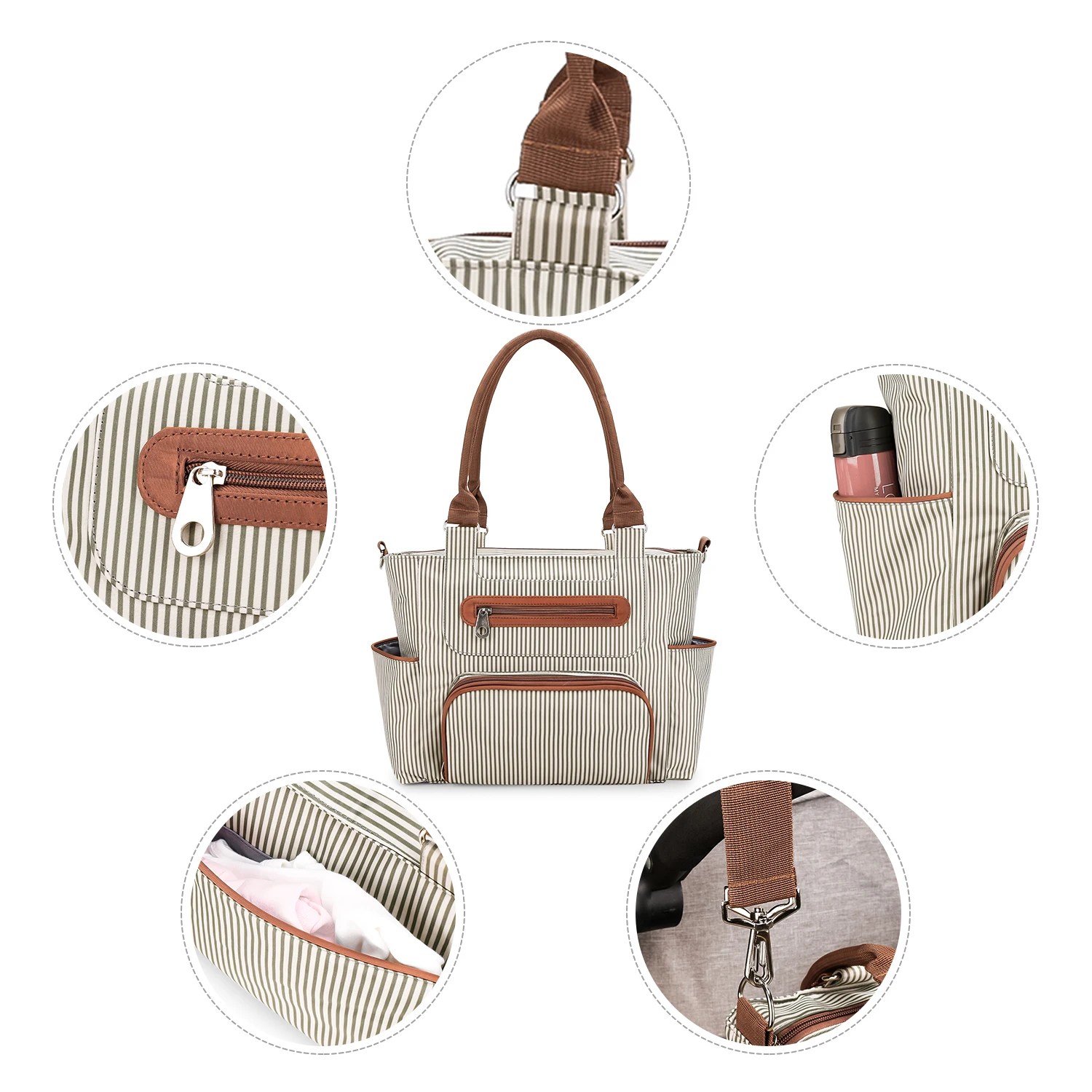 7pcs Nappy Changing Bag Set,Multifunction Mummy Tote Bag Baby Changing Bag Shoulder Handbag Travel Diaper Bag 3