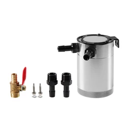 Aluminum Baffled Oil Catch Can Kit with Drain Valve (Silver)