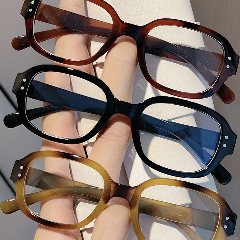 Retro Korean Square Oval Frame Anti Blue Light Glasses Red Thick Frame Plain Eyes Glasses Fashion Female Eye Protection Eyewear