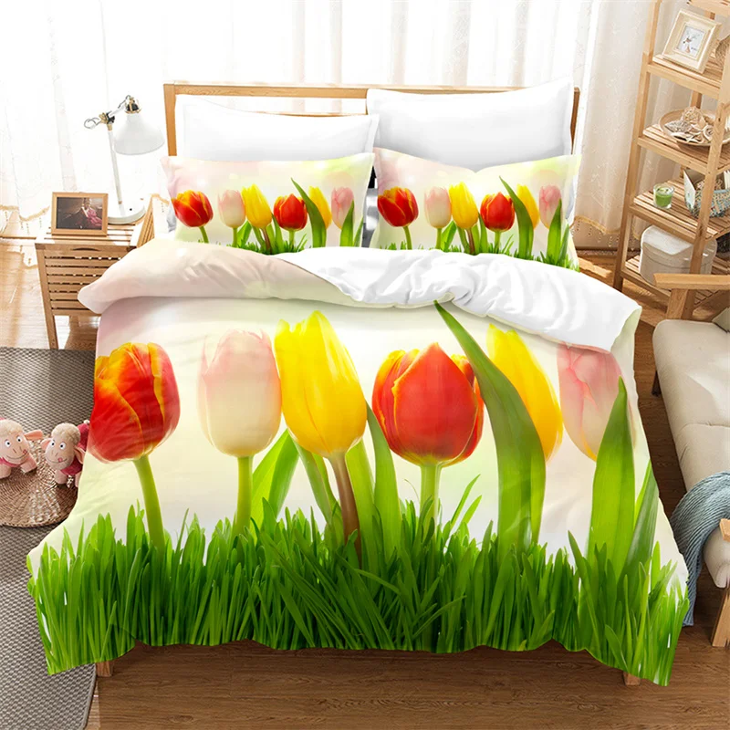 

Colored Tulips Bedding Set High-grade Duvet Cover Sexy King Quilt Cover Home Bed Cover Set Flowers Youth Comforter Bedding Sets