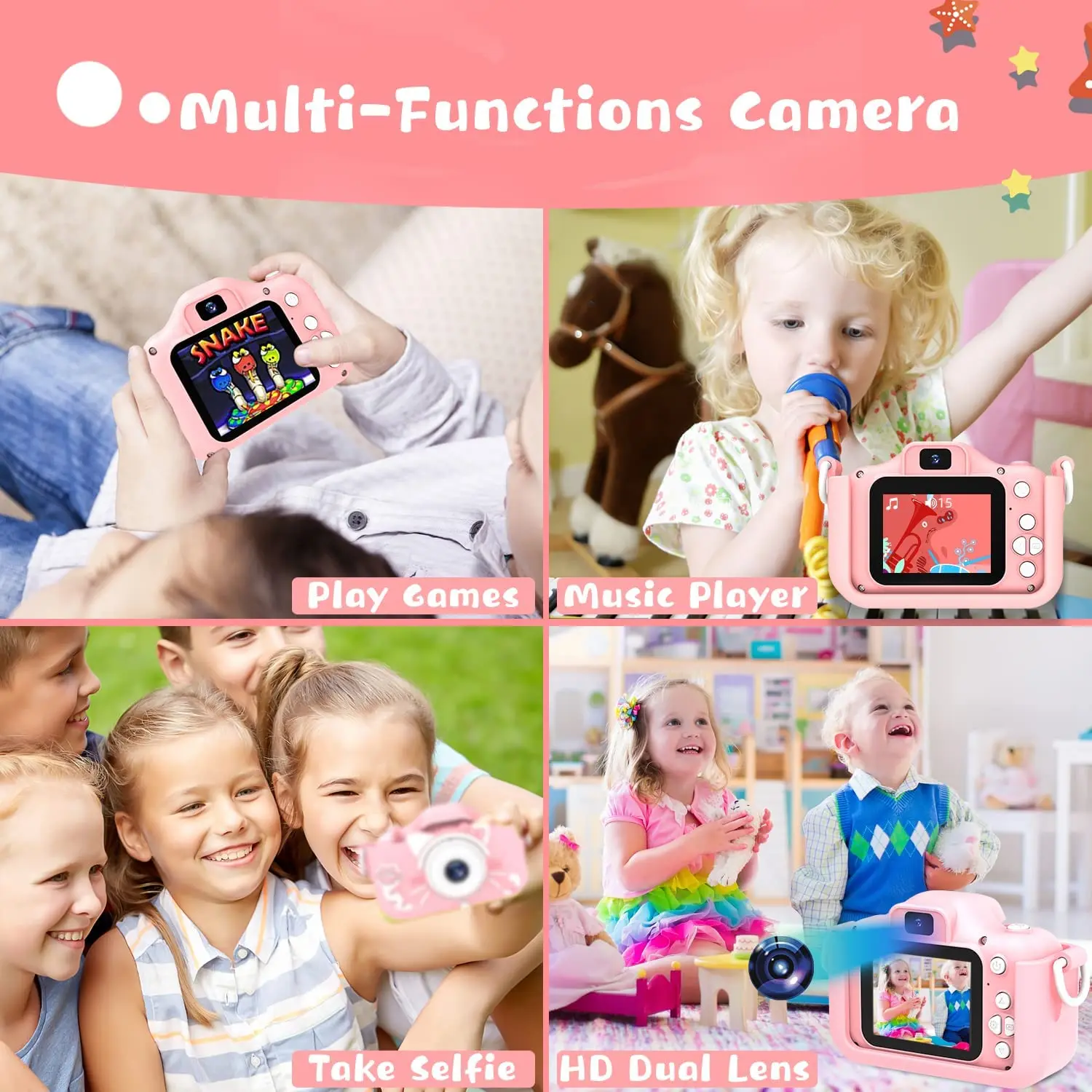 Kids Camera 20million Pixel 1080P HD Cartoon Children Digital Camera for Age3-9 Kids 2 Inch Screen Mini Camera With 32GB SD Card