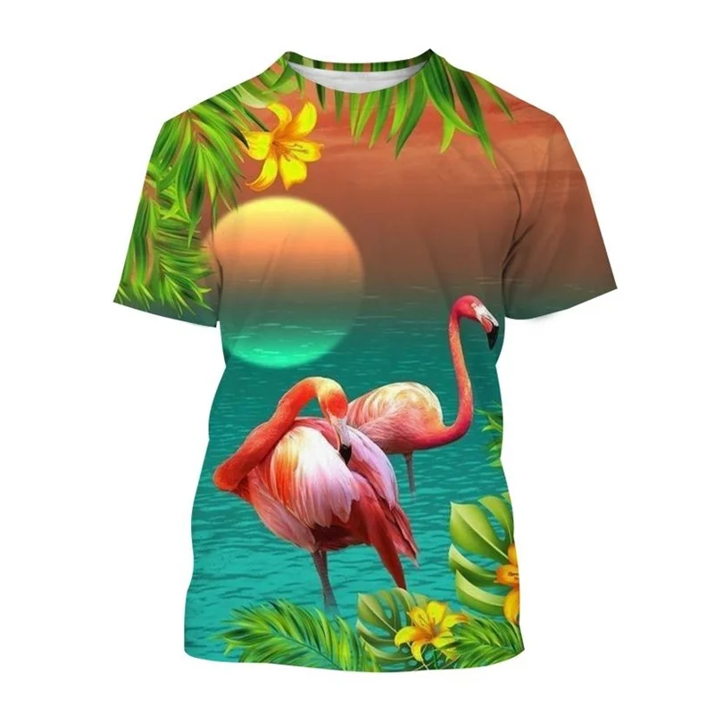 

Classic Flamingo 3D Printed T-shirt Men Symbolizing Love Round Neck Short Sleeve Cool Street Tee Shirt Women T Shirt Clothing