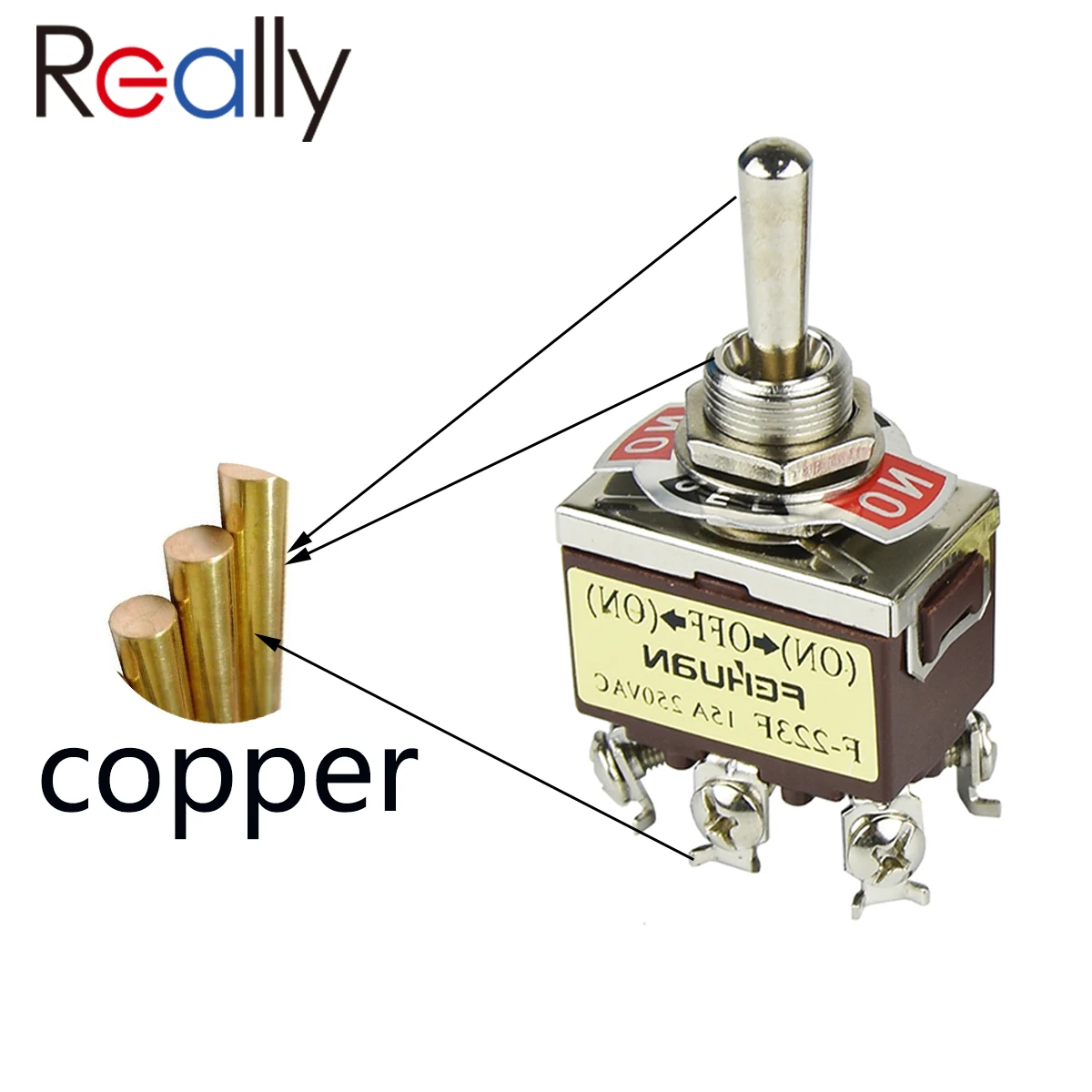 Rocker Switch REALLY F-123/223F Copper Feet Heavy Duty Momentary Rocker Toggle Switch 16A 250V 20A 125V (ON)/Off/(ON) 3/6Pin 3Position