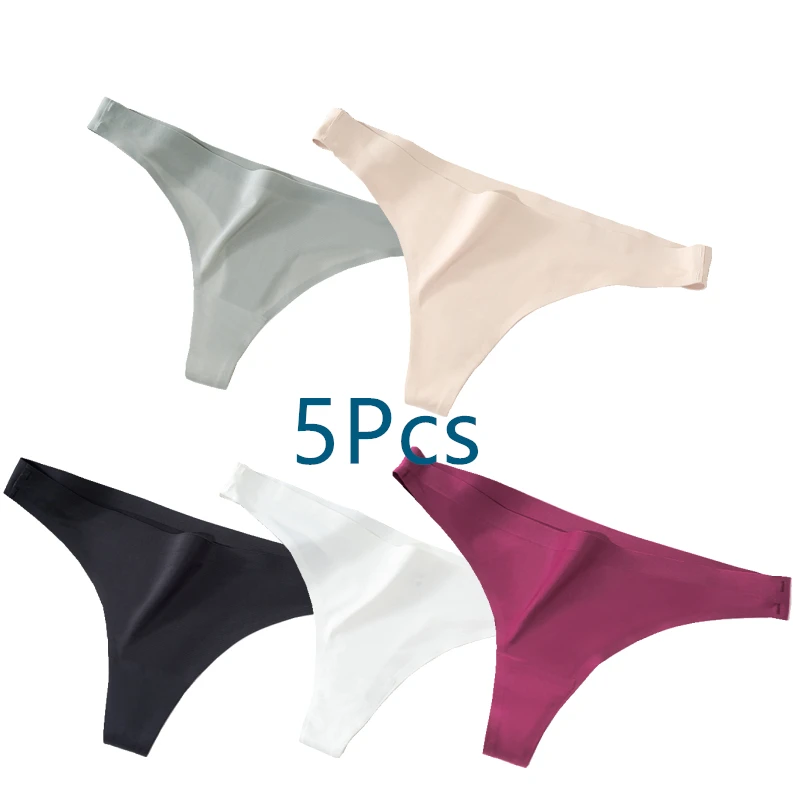

1/3/5 Pcs WomenThong Ice Seamless Silk Simple Ladies Low Waist Bikini Fitness Sports Underwear Sexy G-string Plus Size Panties