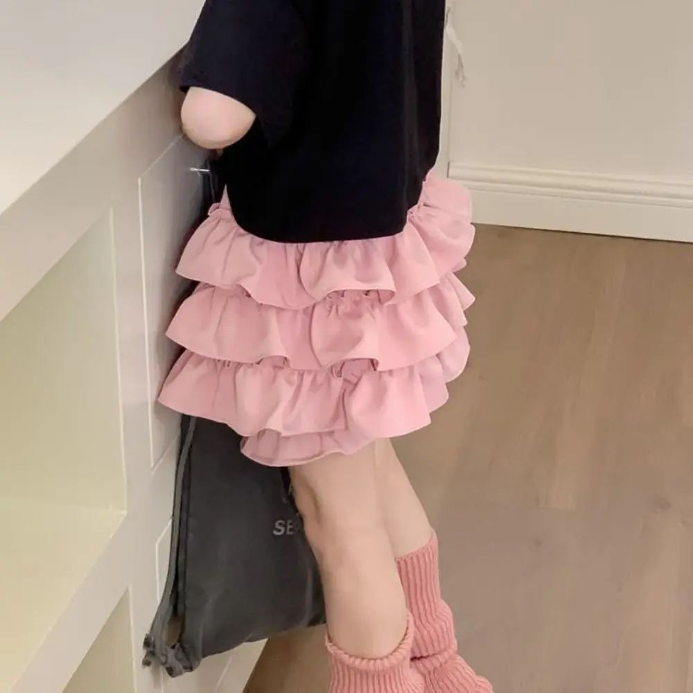 Fashion Korean Style Girl's Half Body Skirt Sweet Cute Bow Flower Bud Skirt Summer Cake Skirts Children's Short Skirt Princess