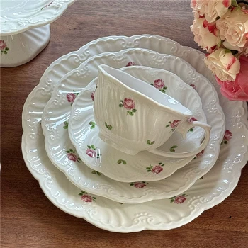 Vintage Rose Ceramic Plate & Cup Set 1