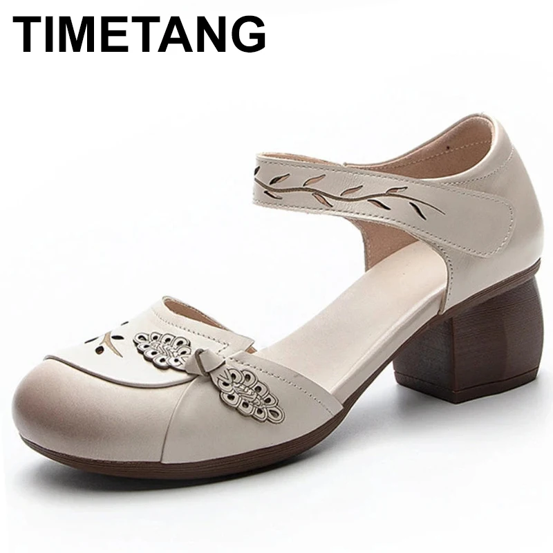 

5cm 2023 Summer Women Sandals Genuine Leather Ladies Hook Hollow Chunky Heel Hot Sale Platform Mujer Comfy Fashion Shoes